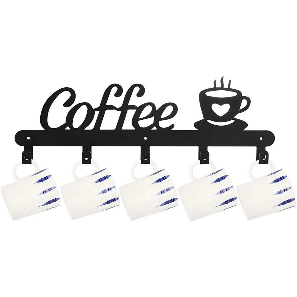 Coffee Equipment Rack - Metalen wandgemonteerde koffiemokhouder, jas- en sleutelhaken