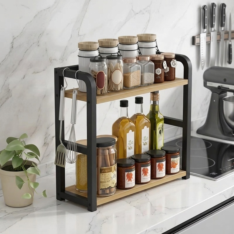 Coffee Equipment Rack - 2-laags metalen aanrechtbladrek keukenopberger voor koffiemokken