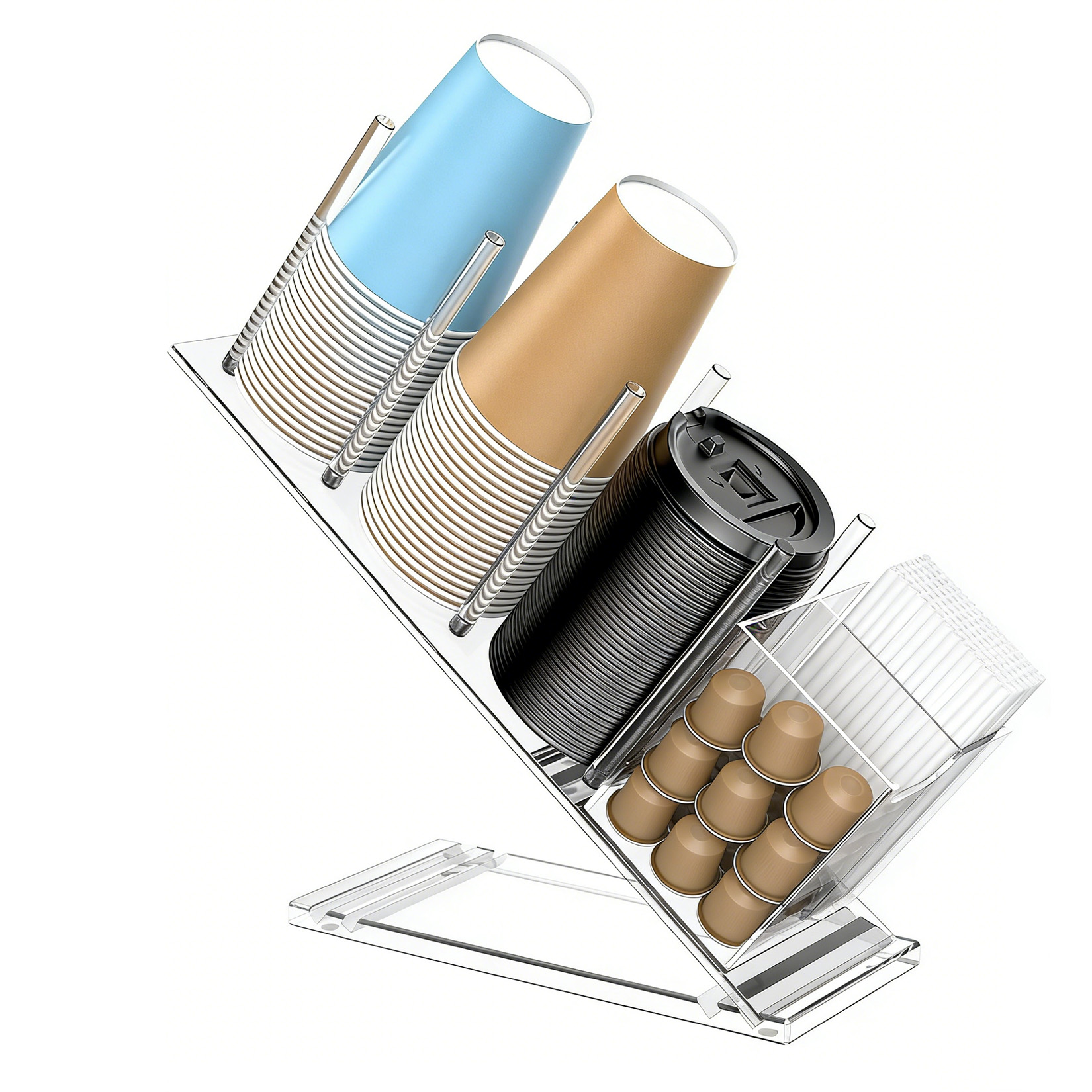 Coffee Equipment Rack - Acryl koffiebekerhouder, verstelbare wegwerpbekerorganizer voor koffiebar,